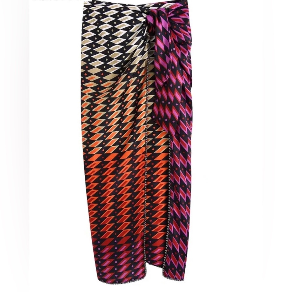 NWOT Asos Geometric Print Knotted Midi Skirt